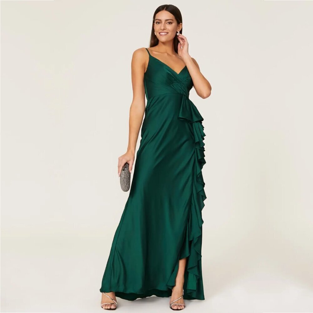 Mac Duggal Satin Ruffle Gown Emerald 0 #8619